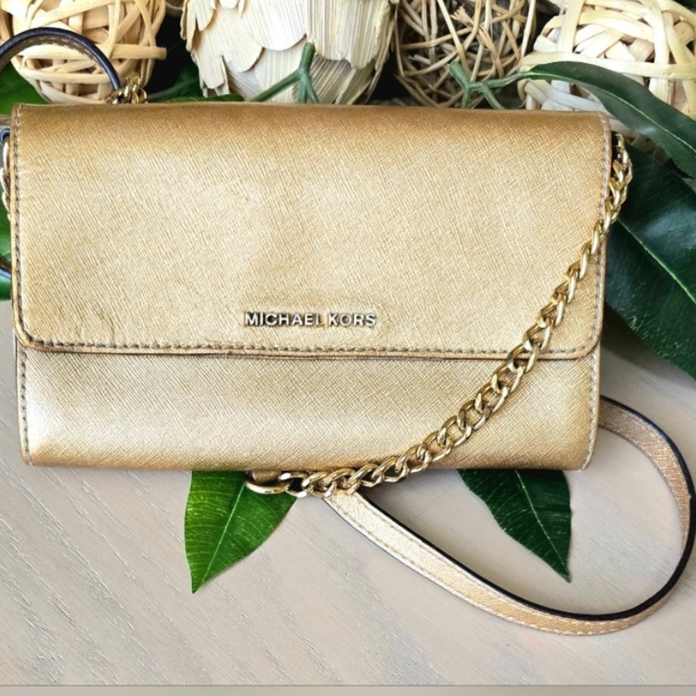Michael Kors Gold Crossbody Bag with Removable Strap COA